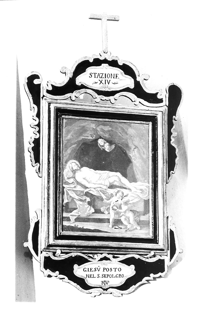 stazione XIV: Gesù deposto nel sepolcro (dipinto, elemento d'insieme) - ambito marchigiano (sec. XVII)
