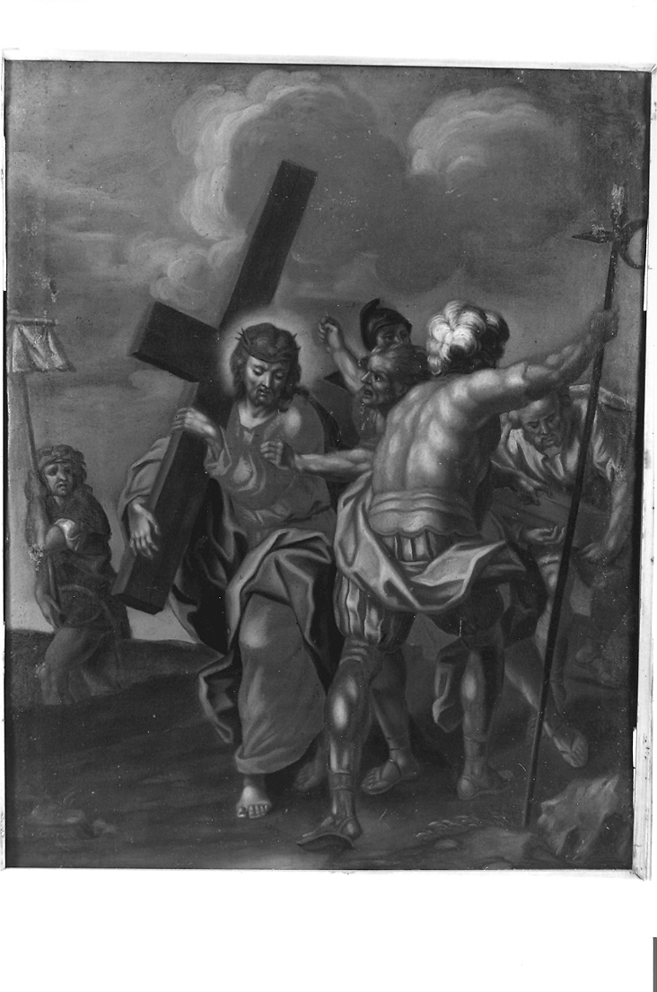 stazione V: Gesù aiutato da Simone il Cireneo a portare la croce (dipinto, elemento d'insieme) - ambito marchigiano (sec. XVII)