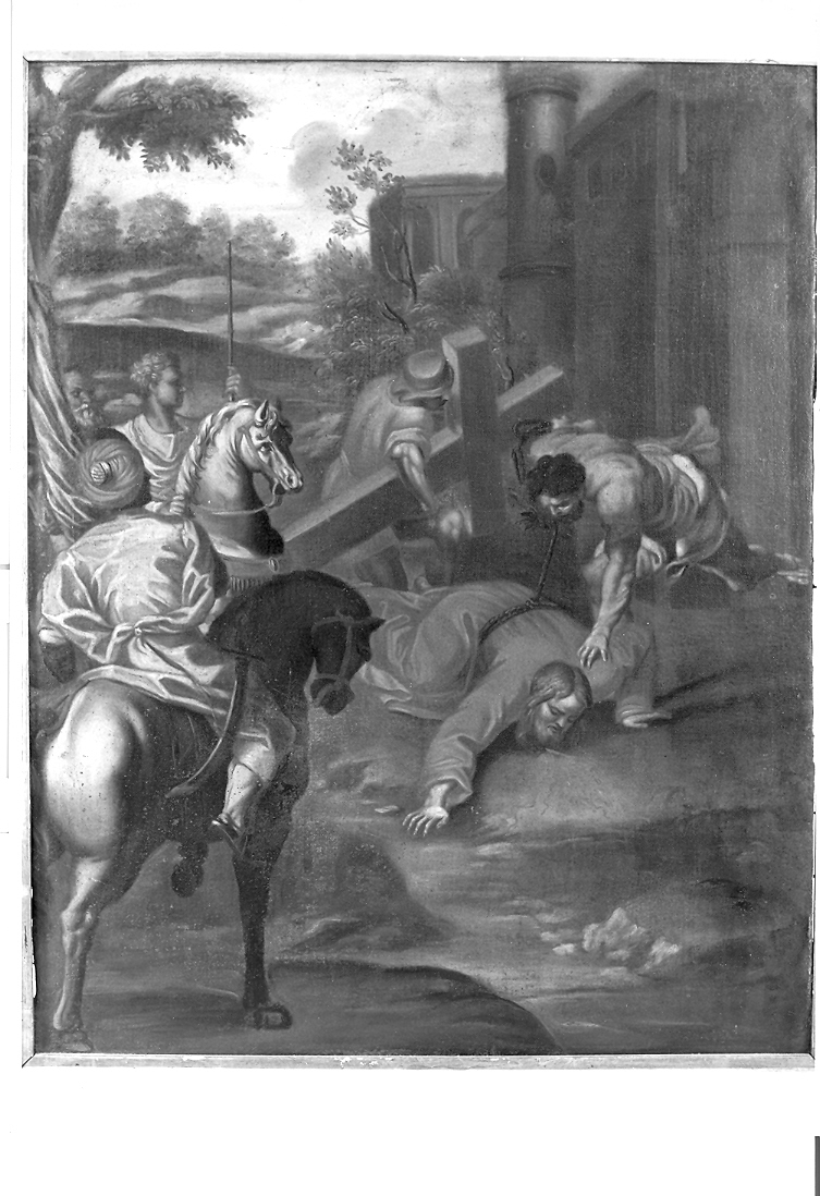 stazione IX: Gesù cade sotto la croce la terza volta (dipinto, elemento d'insieme) - ambito marchigiano (sec. XVII)