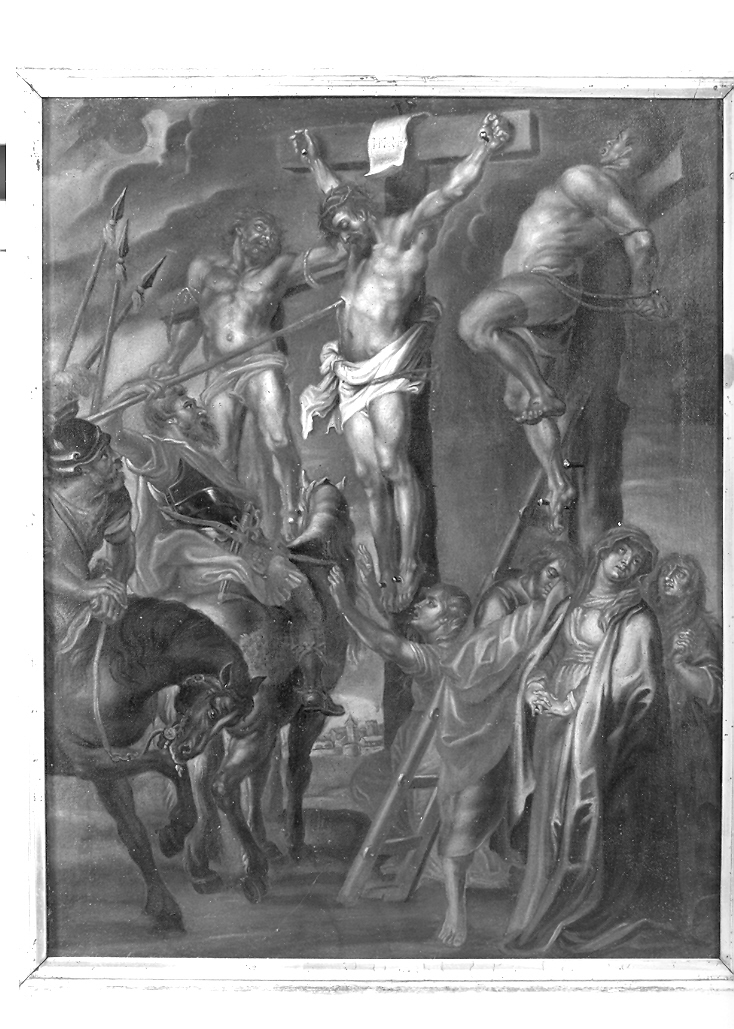 stazione XII: Gesù innalzato e morto in croce (dipinto, elemento d'insieme) - ambito marchigiano (sec. XVII)