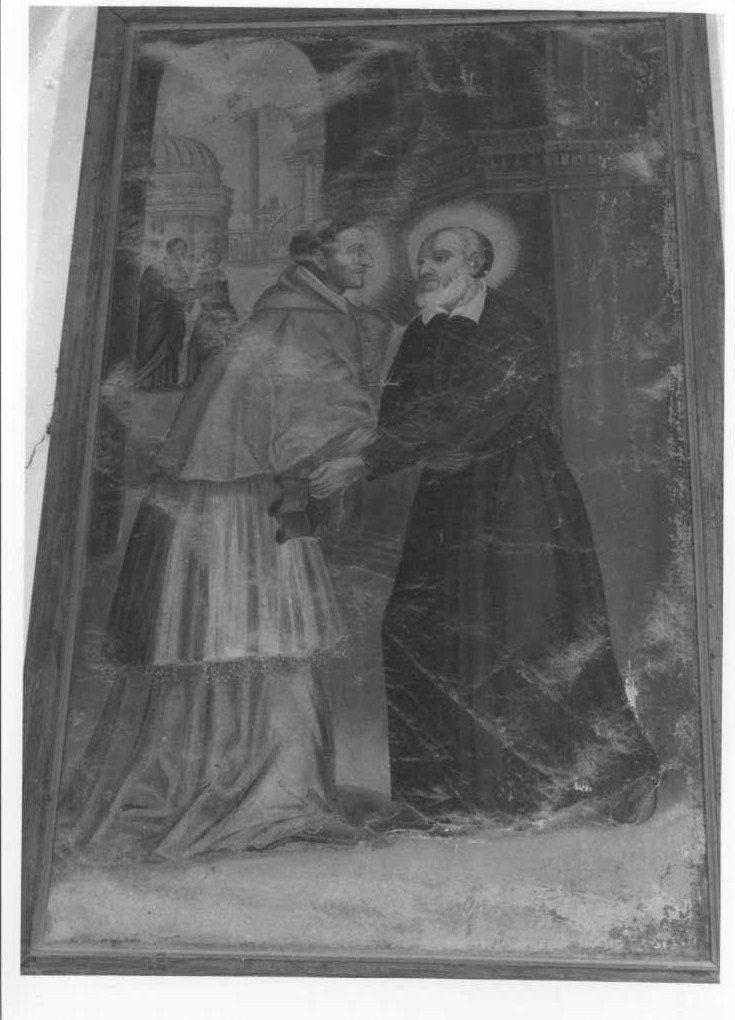 incontro di San Carlo Borromeo e San Filippo Neri (dipinto) - ambito marchigiano (seconda metà sec. XVII)