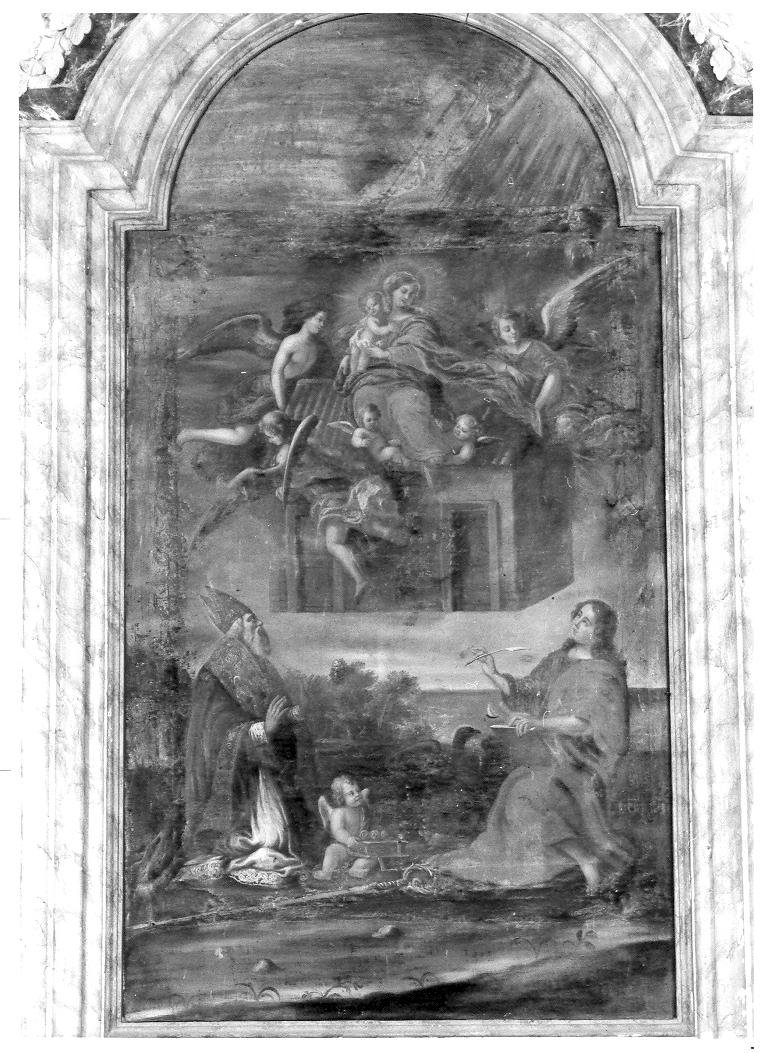 traslazione della Santa Casa a Loreto con San Nicola di Mira e San Giovanni Evangelista (dipinto) - ambito marchigiano (sec. XVII)