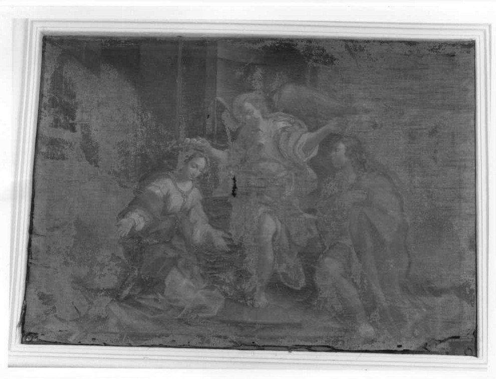 Santa e Santo incoronati da un angelo (dipinto) - ambito marchigiano (sec. XVII)