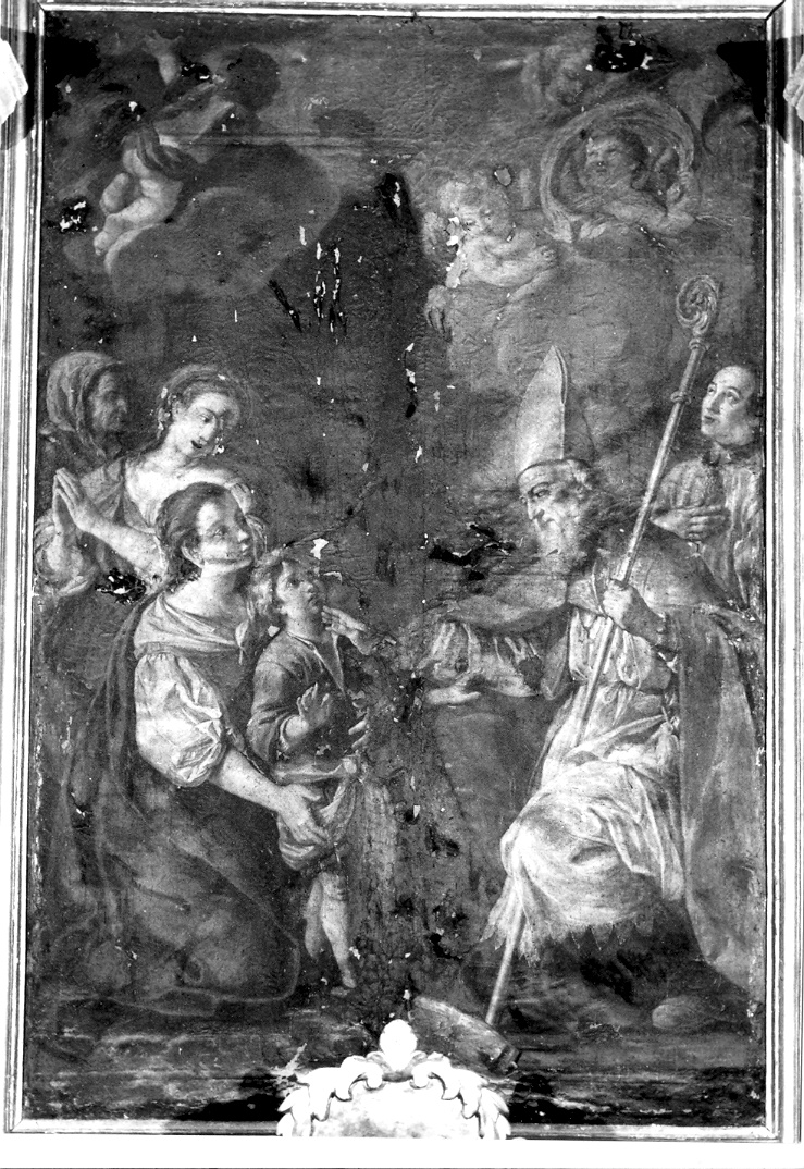 miracolo del bambino salvato dal soffocamento (dipinto) di Lazzarelli Giulio (prima metà sec. XVII)