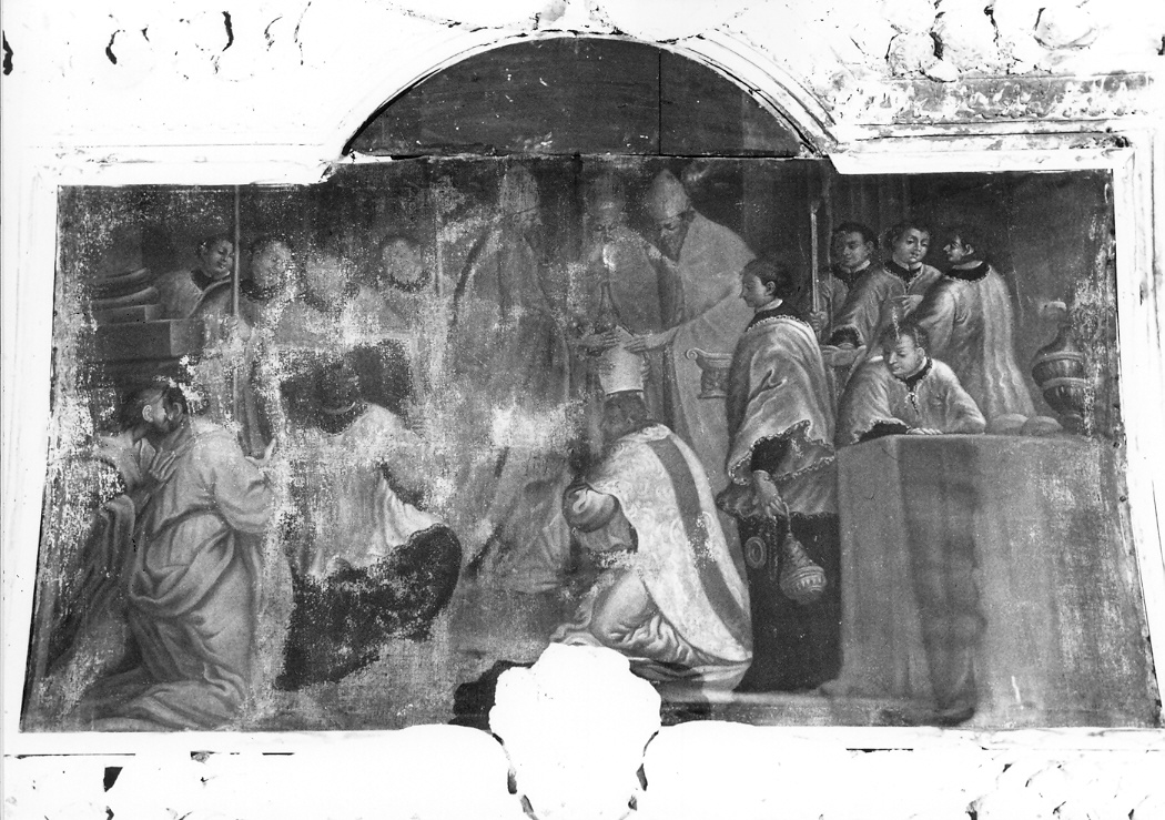 San Biagio riceve la mitra vescovile (dipinto, complesso decorativo) - ambito marchigiano (prima metà sec. XVII)