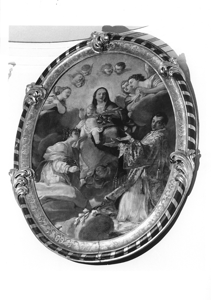 Madonna, Santa Giustina e San Lorenzo (medaglione) - ambito marchigiano (metà sec. XVII)