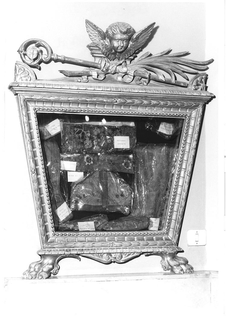reliquiario a teca - a urna, serie - manifattura marchigiana (fine/inizio secc. XVIII/ XIX)