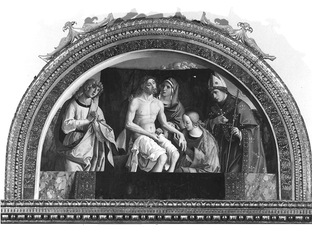 Cristo in pietà e Santi (dipinto, elemento d'insieme) di Palmezzano Marco (sec. XVI)