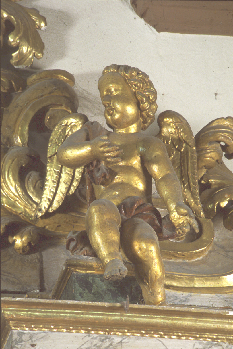 angelo festante, angelo (scultura, elemento d'insieme) di Polinori Giuseppe, Grillanda Girolamo (sec. XVII)