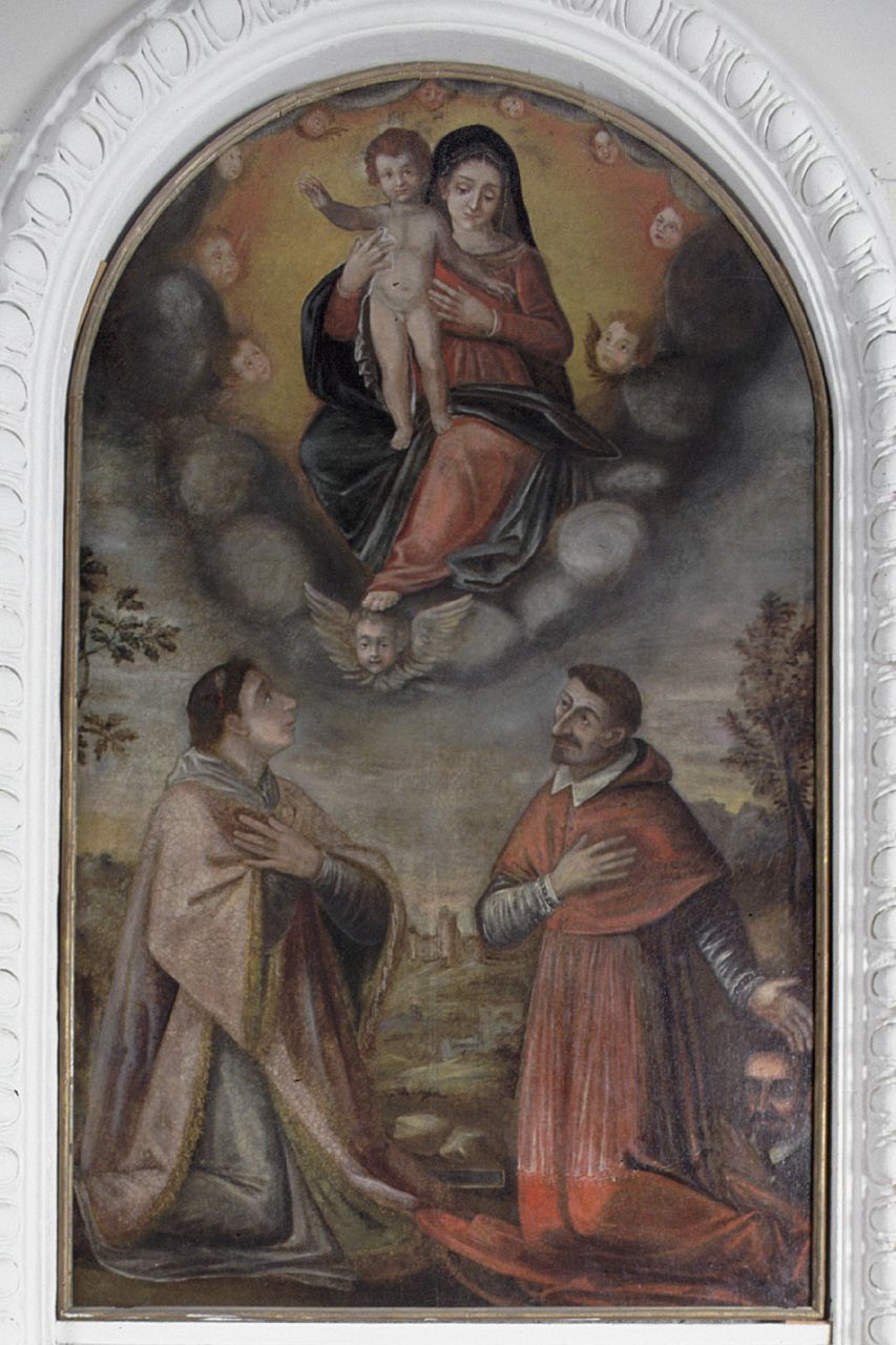 Madonna con Bambino, Santi Stefano e Carlo, committente in preghiera, Madonna con Bambino (dipinto) - ambito pesarese (prima metà sec. XVII)