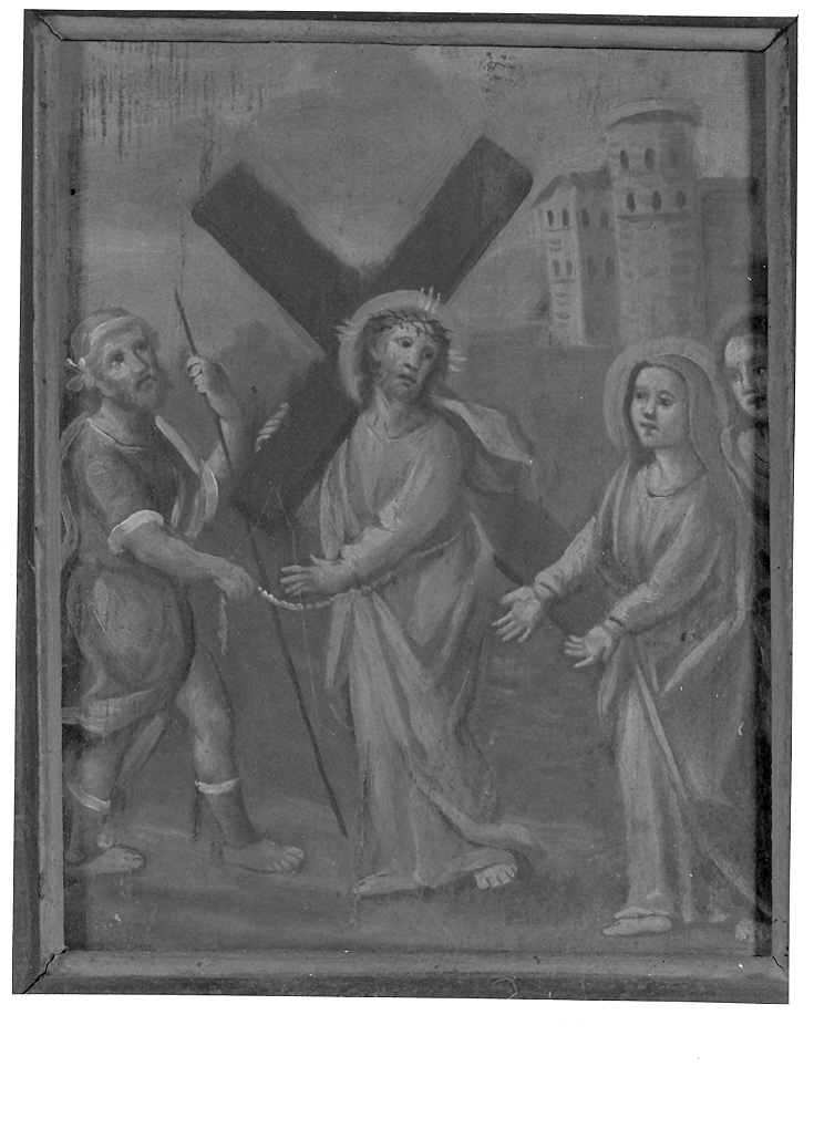 stazione IV: Gesù incontra la Madonna (dipinto) - ambito marchigiano (sec. XIX)