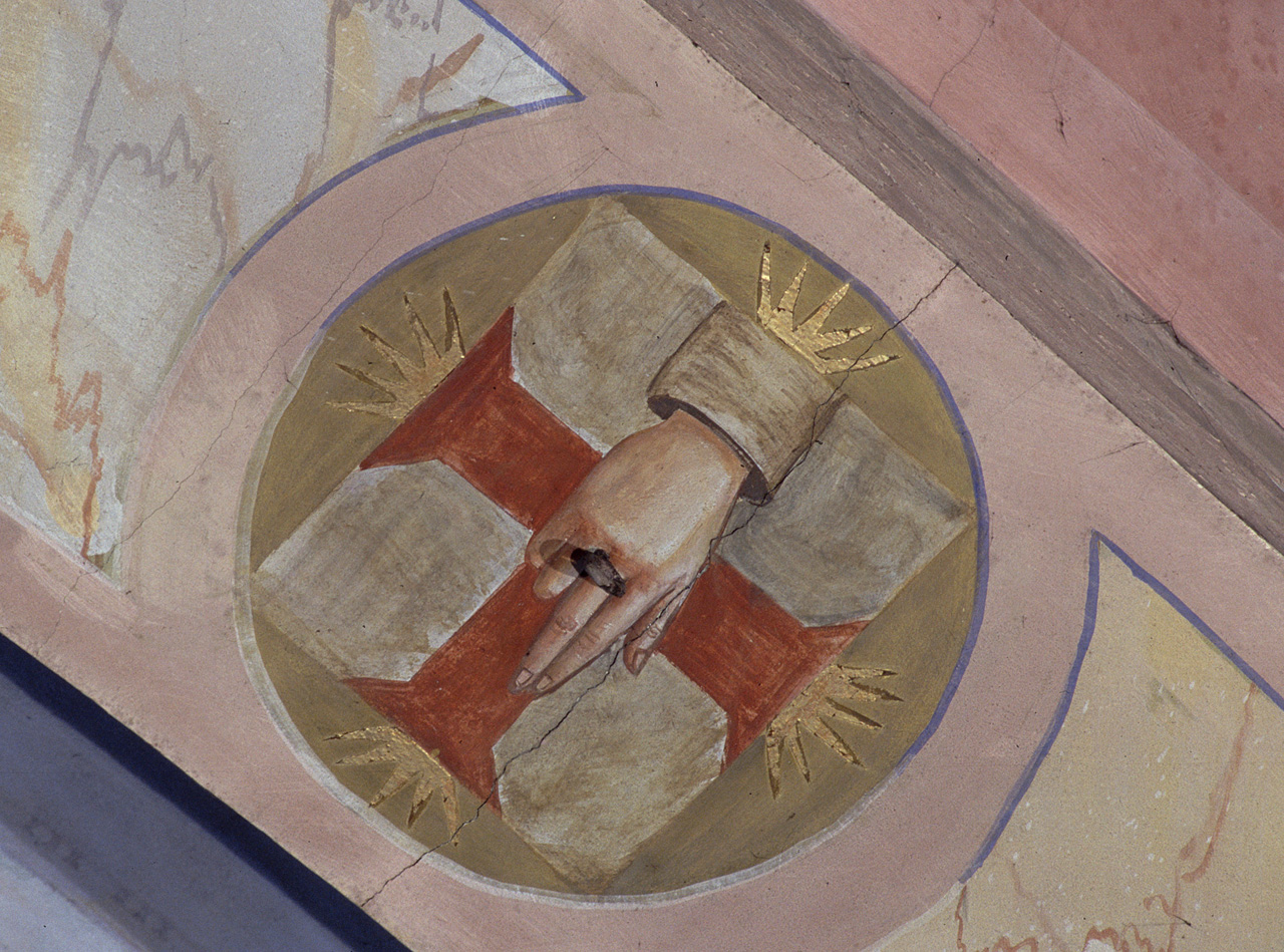 simboli della passione (dipinto, elemento d'insieme) di Trainini Vittorio (secondo quarto sec. XX)