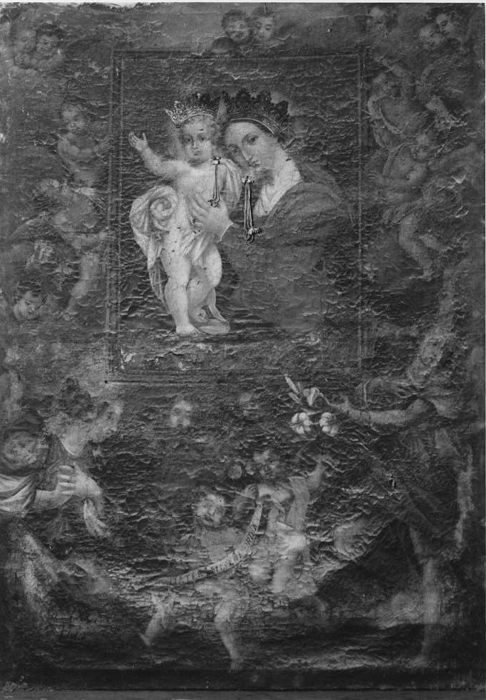 Madonna della Misericordia sorretta da Angeli (dipinto) - ambito marchigiano (sec. XVIII)