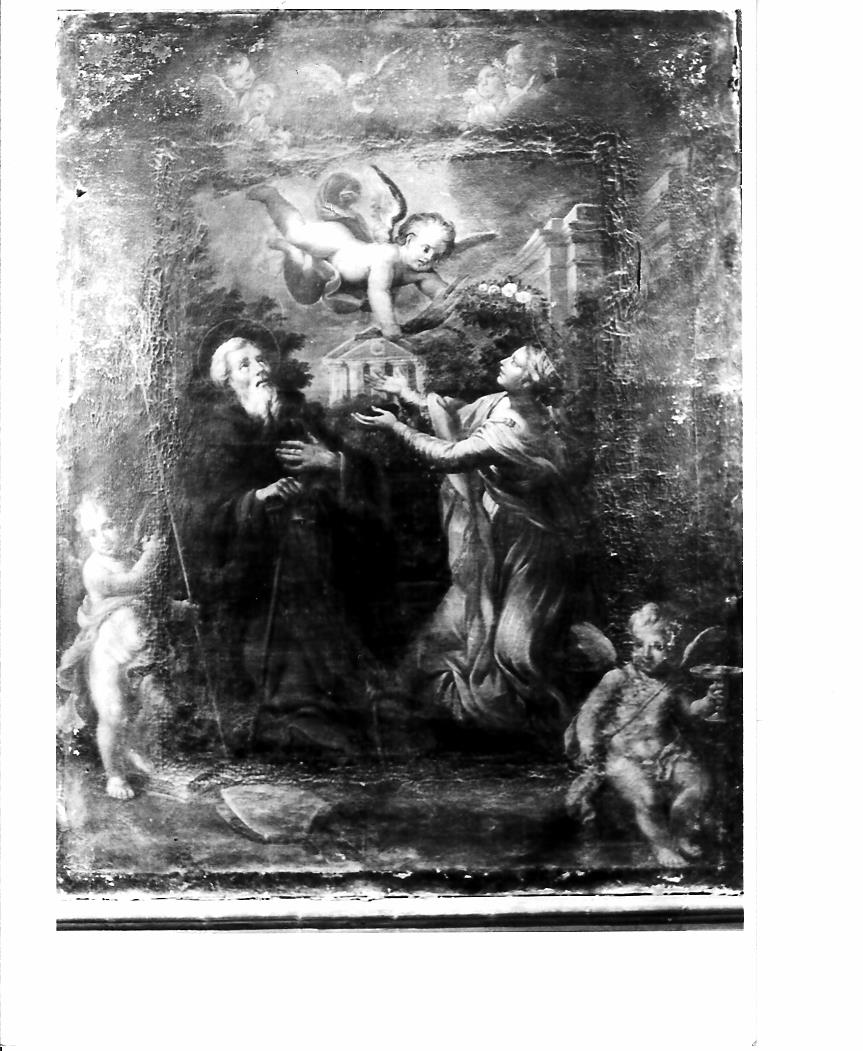Sant'Antonio Abate con Santa Lucia e putti (dipinto) - ambito Italia centrale (sec. XVII)