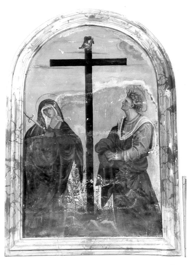 croce con la Madonna Addolorata e San Giovanni Evangelista (dipinto) - ambito marchigiano (sec. XVI)