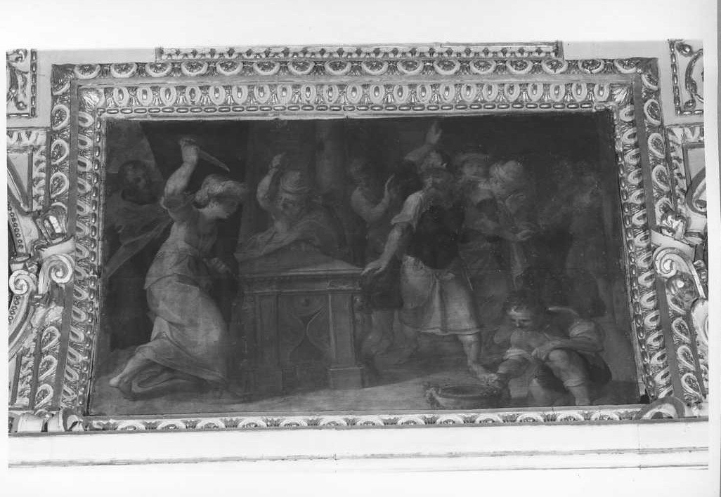 l'ostia respinge i pugnalatori ebrei, miracolo eucaristico (dipinto, elemento d'insieme) di Viviani Antonio detto Sordo (sec. XVI)