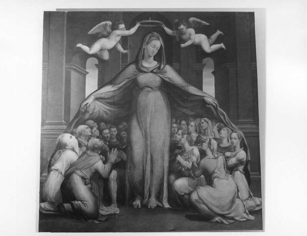 Madonna della Misericordia (dipinto) di Genga Girolamo (attribuito) (sec. XVI)