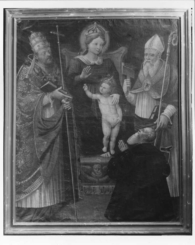Madonna col Bambino fra i Santi Celestino V, Biagio e committente, Madonna con Bambino e Santi (dipinto) - ambito urbinate (metà sec. XVI)