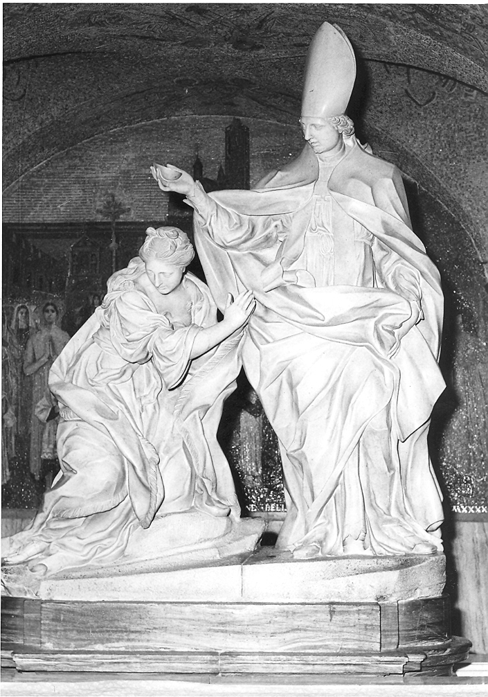 Sant'Emidio battezza Polisia (statua) di Giosafatti Giuseppe (sec. XVIII)