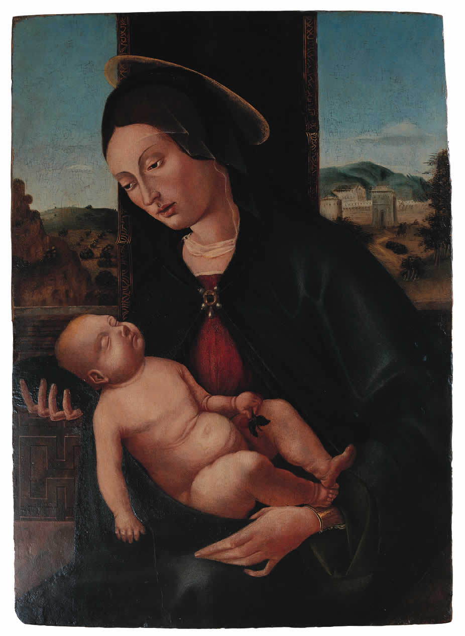 Madonna con Bambino dormiente (dipinto) di Santi Giovanni (sec. XV)