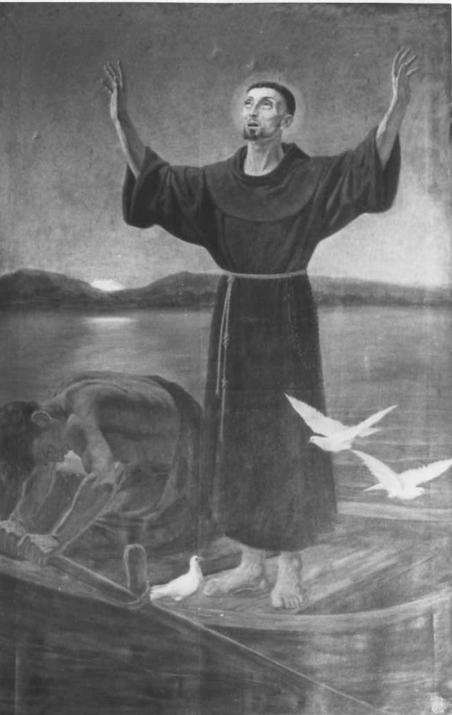 San Francesco d'Assisi predica agli uccelli (dipinto) di Pavisa Ciro (sec. XX)