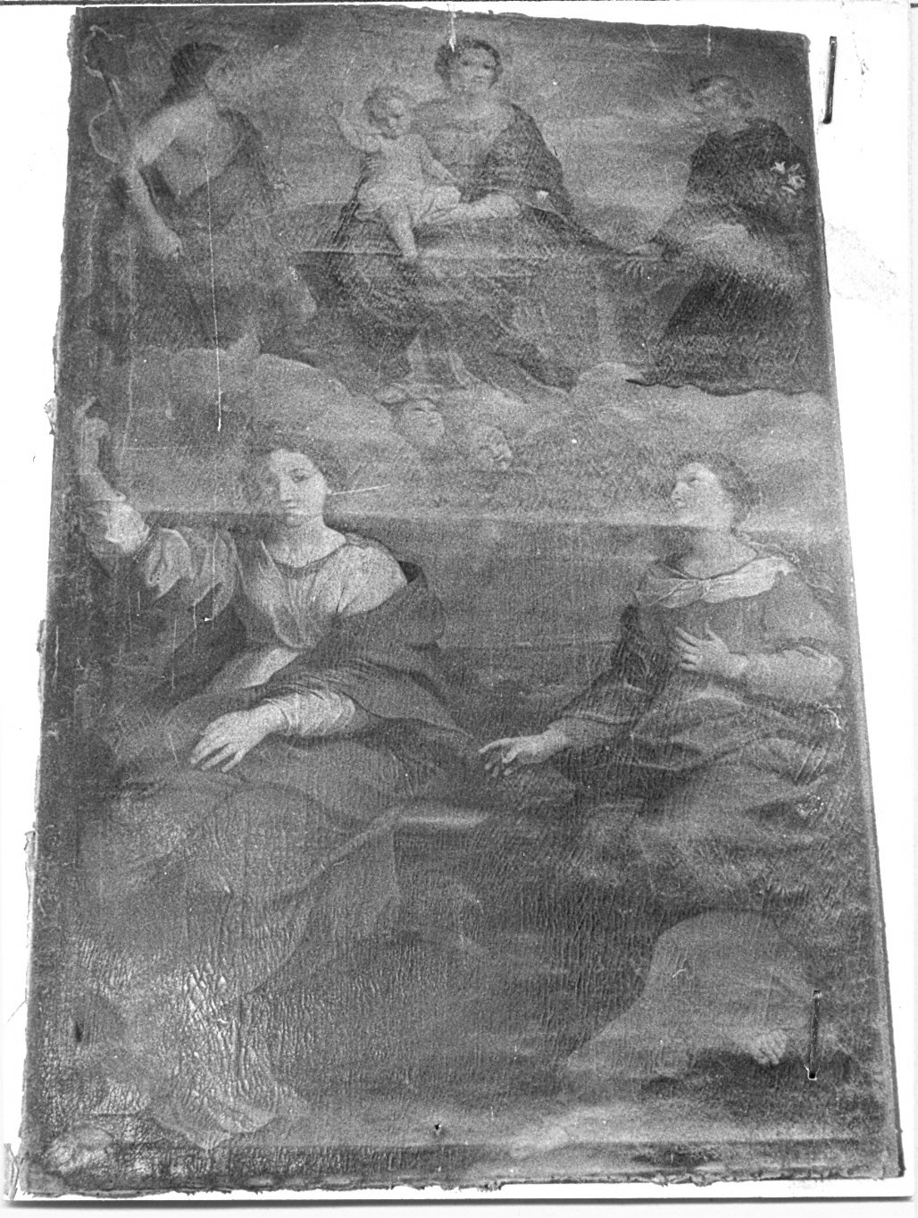 Madonna con Bambino e Santi (dipinto) di Zampieri Domenico detto Domenichino (scuola) (metà sec. XVII)