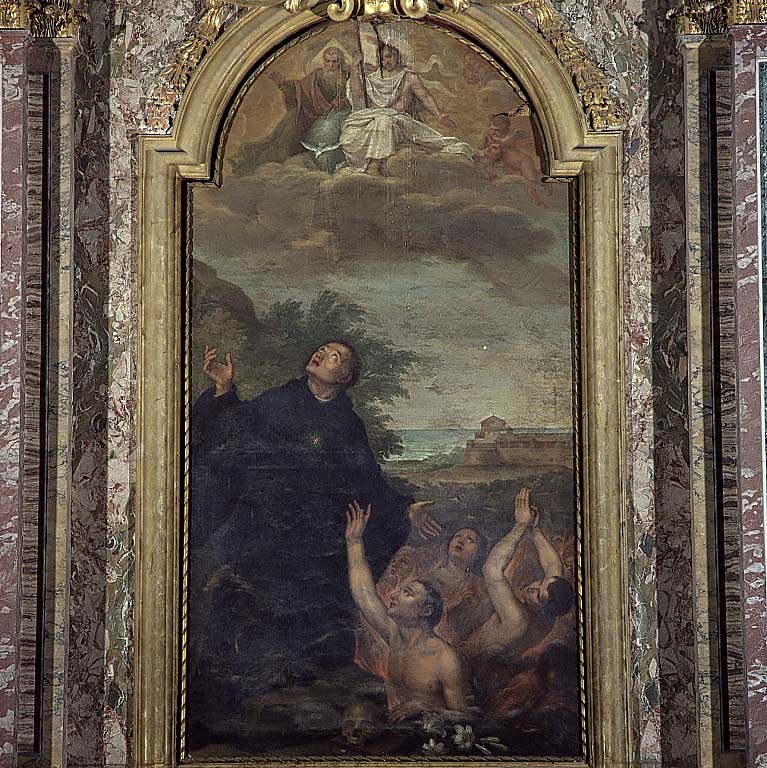 San Nicola da Tolentino e le anime del Purgatorio (dipinto) di Tedeschi Pietro (sec. XIX)