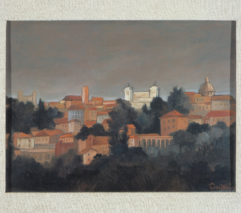Paesaggio col Vittoriano, paesaggio (dipinto) di Deverini Lucio (sec. XX)