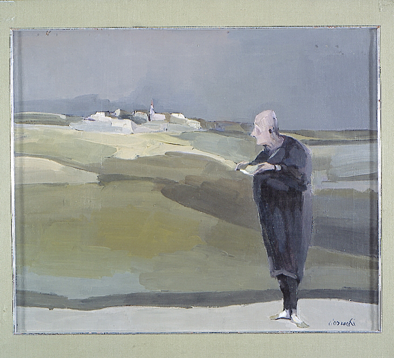 Ritratto del poeta Aurelio Ciarrocchi, ritratto d'uomo con paesaggio (dipinto) di Ciarrocchi Arnoldo (sec. XX)