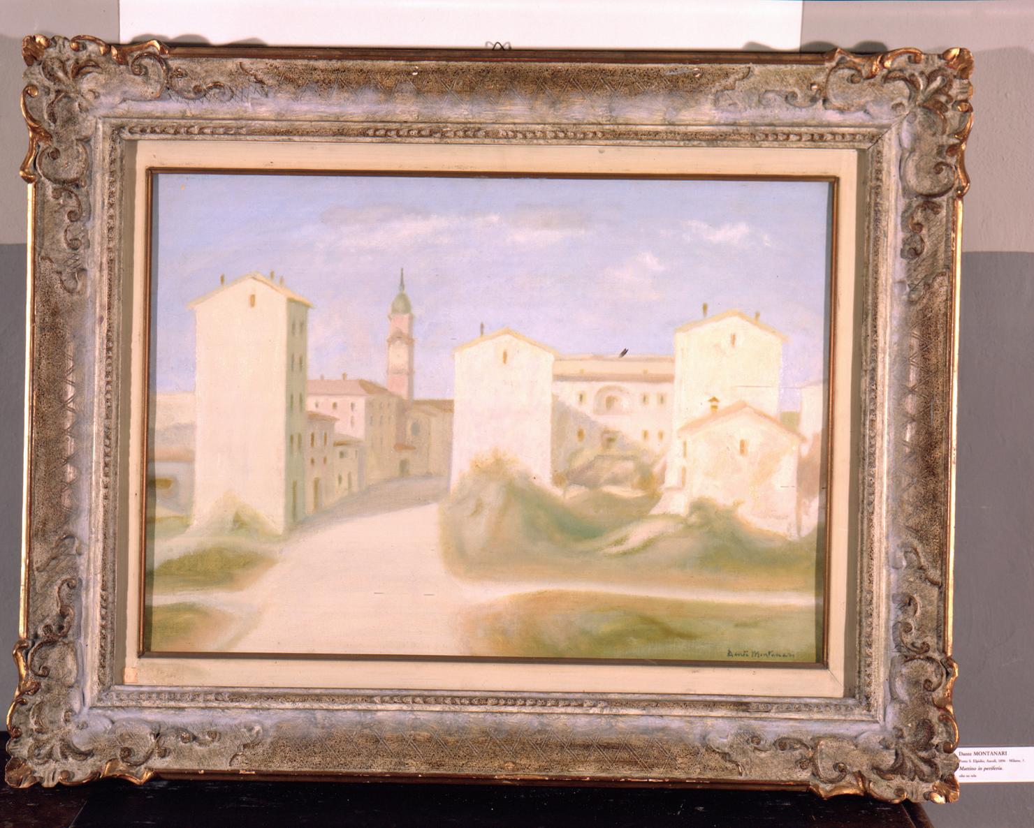 Mattino in periferia, veduta di città (dipinto) di Montanari Dante (sec. XX)