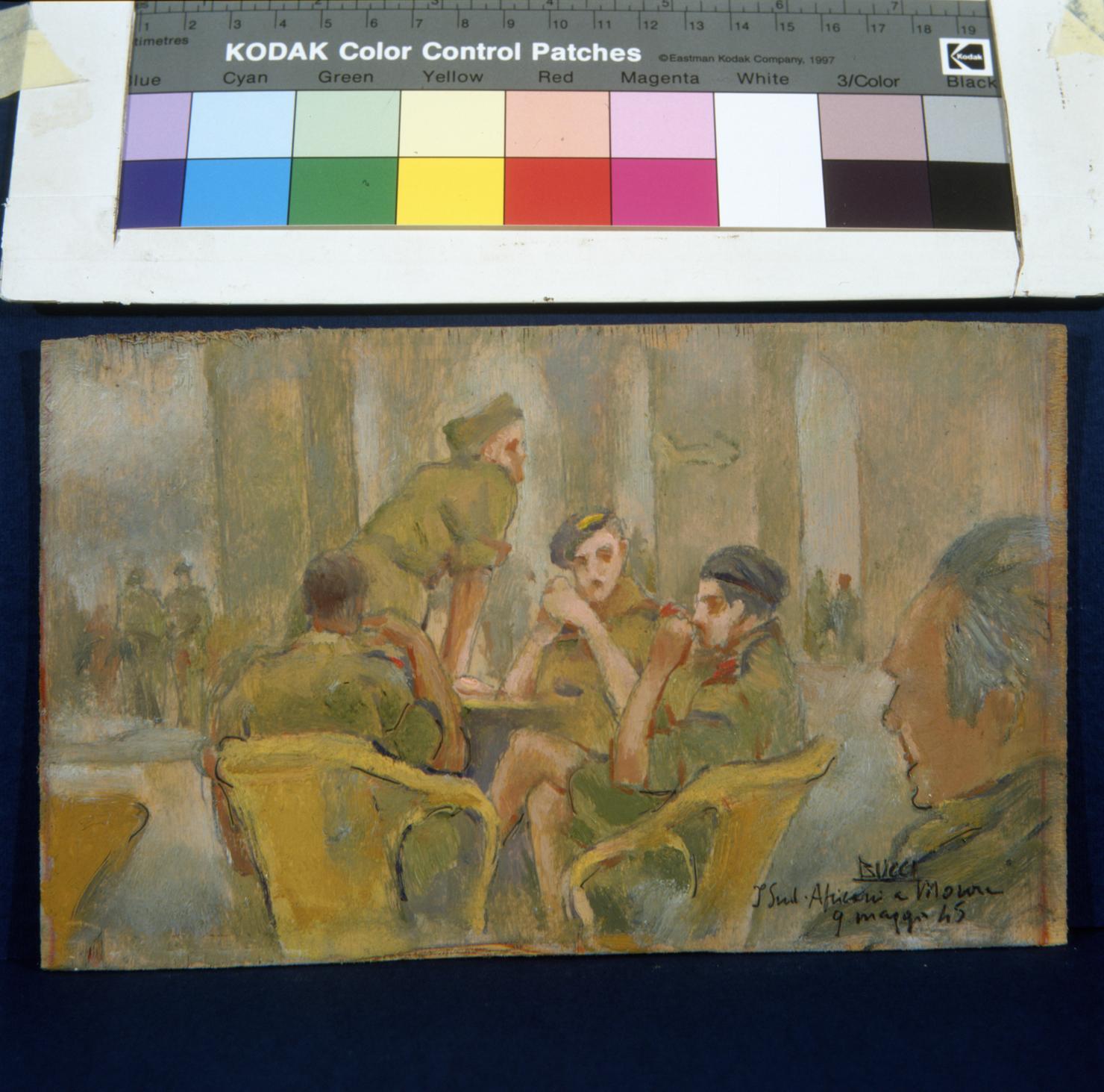 I sudafricani a Monza, soldati attorno a un tavolo (dipinto) di Bucci Anselmo (sec. XX)