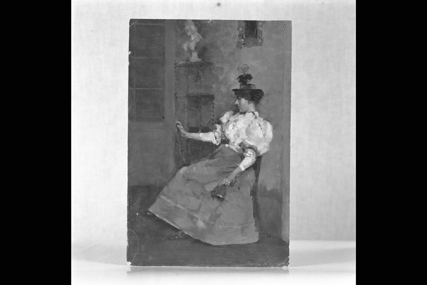 Figura di signora seduta, ritratto di donna (dipinto) di Baynes Gualtiero (sec. XIX)
