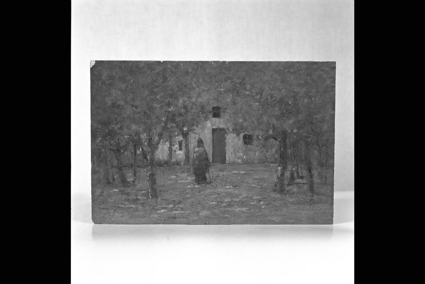 Vecchia casa colonica, paesaggio con casa colonica (dipinto) di Baynes Gualtiero (fine/inizio secc. XIX/ XX)