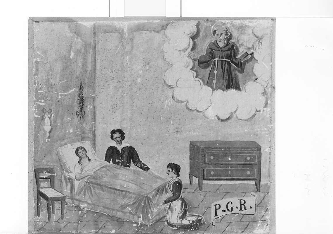 beato Placido da Recanati appare ad una donna malata (ex voto) - ambito marchigiano (sec. XIX)