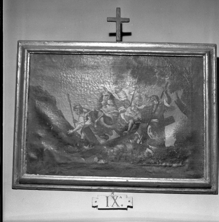 stazione IX: Gesù cade sotto la croce la terza volta (Via Crucis, elemento d'insieme) di Trajani Giuseppe (attribuito) (fine sec. XVIII)