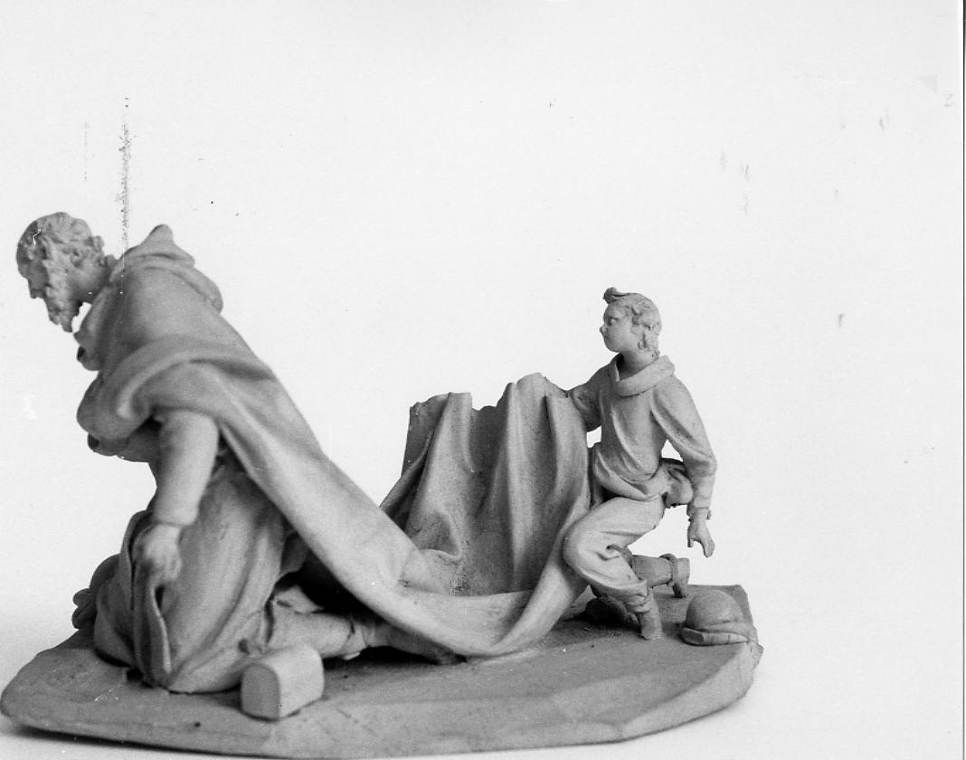 Re Mago inginocchiato con due paggi al seguito (statuetta di presepio) di Paci Emidio (sec. XIX)