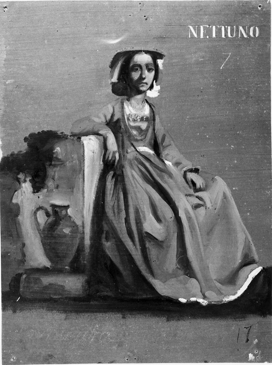 Nettuno, figura femminile con costume tipico della zona di Nettuno (dipinto) di Gabrielli Giulio (seconda metà sec. XIX)