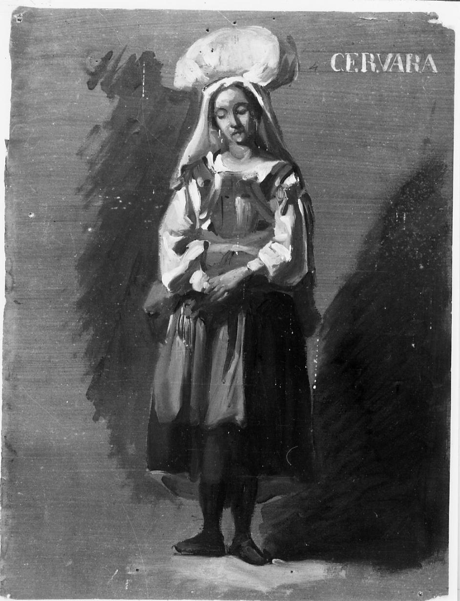 Cervara, figura feminile con costume tipico della zona di Cervara (dipinto) di Gabrielli Giulio (seconda metà sec. XIX)