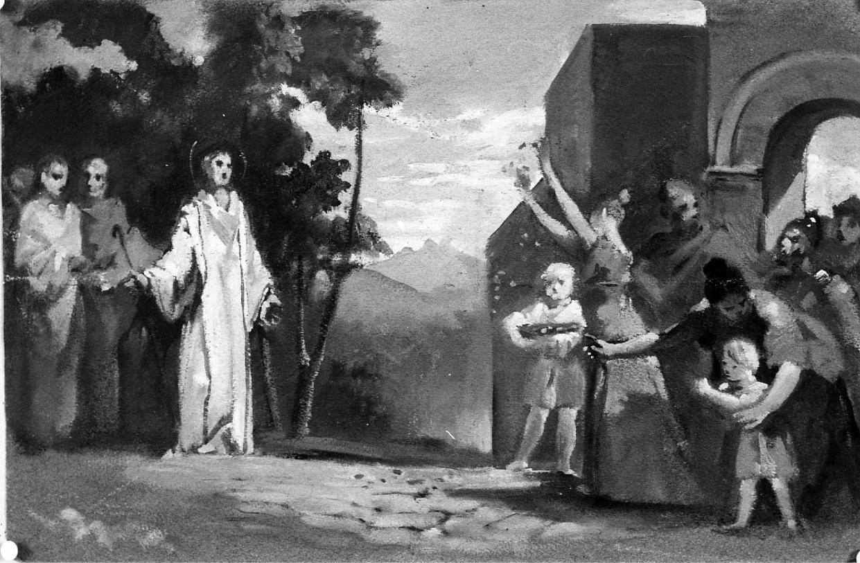 ingresso di Sant'Emidio in Ascoli Piceno (dipinto) di Gabrielli Giulio (ultimo quarto sec. XIX)