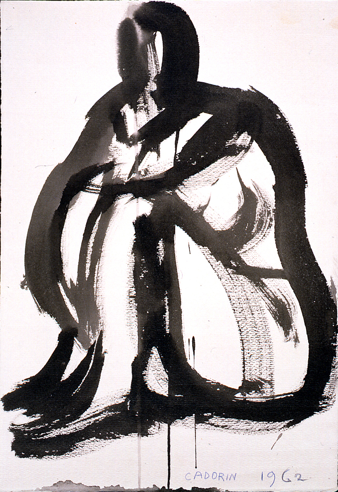 figura femminile nuda seduta (dipinto) di Cadorin Guido (sec. XX)