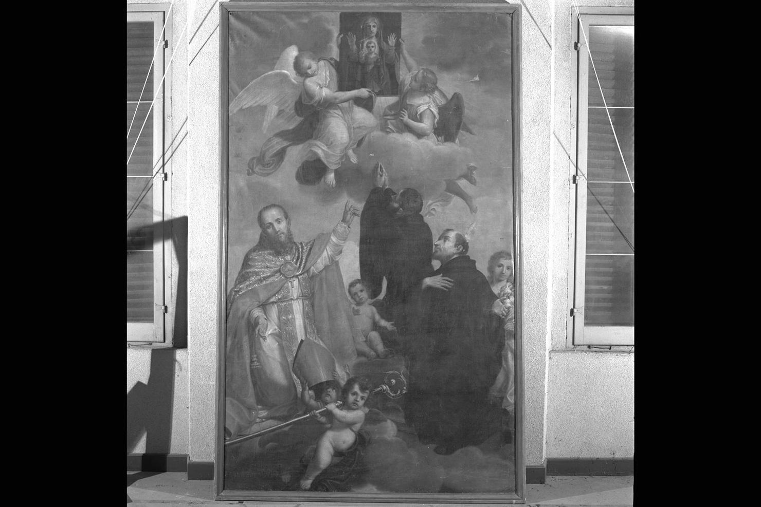 Santo vescovo e due monaci adorano l`immagine costantinopolitana della Madonna (dipinto) di Ciceri Andrea (sec. XVIII)