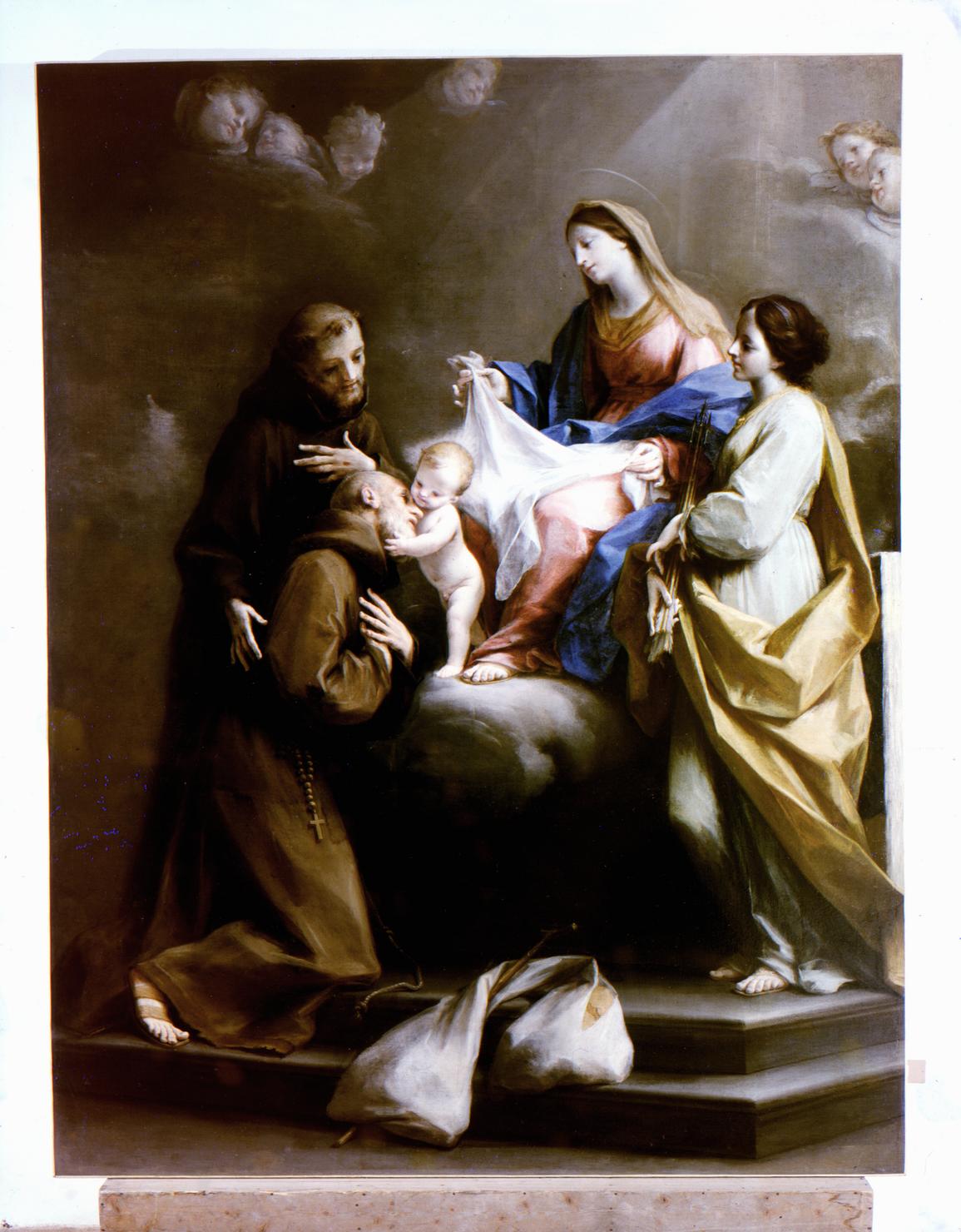 Madonna col Bambino e i santi Cristina, Francesco e Felice da Cantalice, Madonna con Bambino e Santi (dipinto) di Mancini Francesco (sec. XVIII)