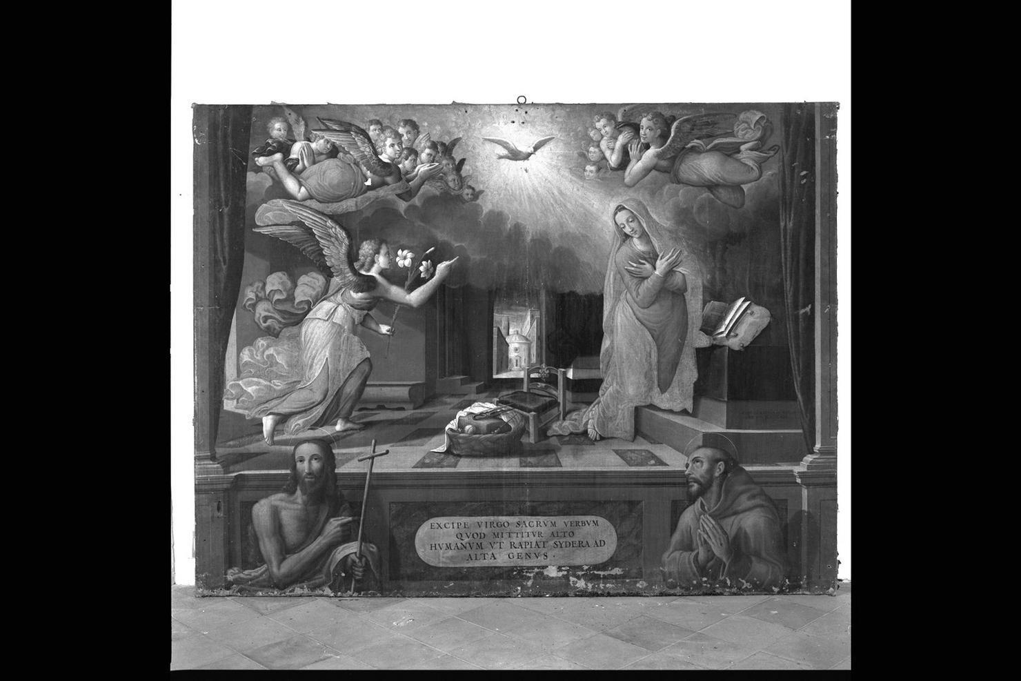 Annunciazione con San Giovanni Battista e San Francesco (dipinto) - ambito marchigiano (fine/inizio secc. XVI/ XVII)
