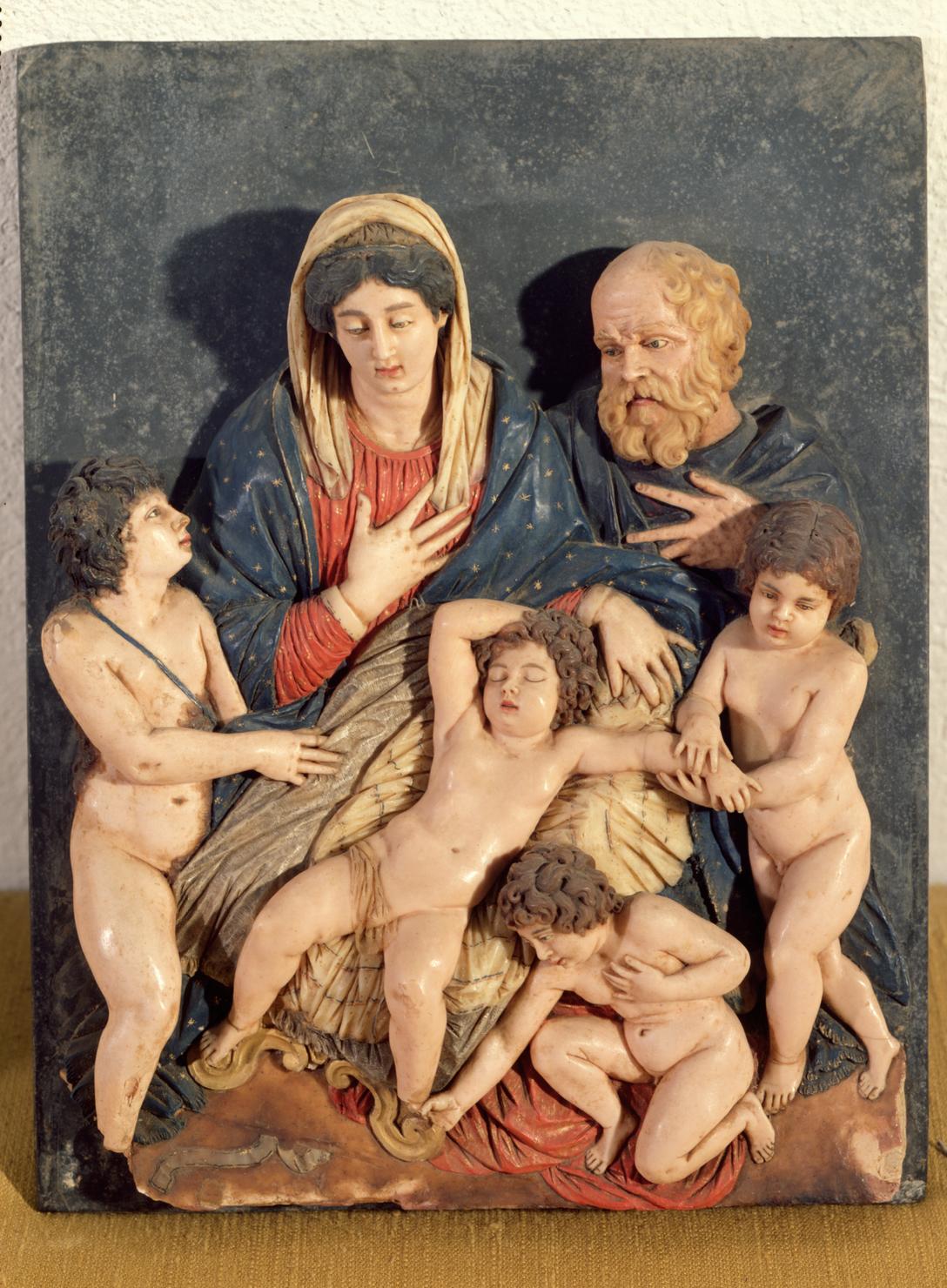 Sacra Famiglia con San Giovannino ed angeli (formella) - ambito Italia meridionale (primo quarto sec. XVIII)