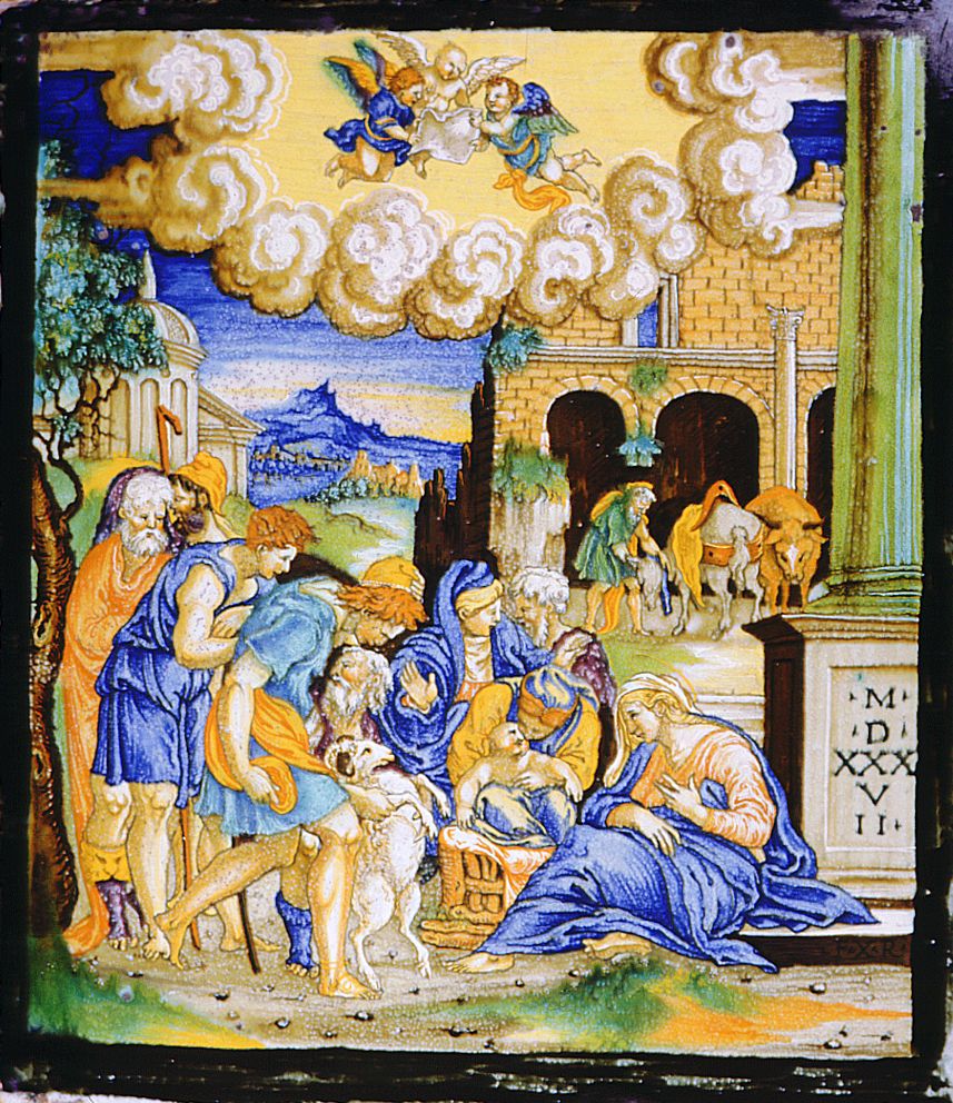 adorazione dei pastori (targa) di Avelli Francesco Xanto detto Rovigo da Urbino (sec. XVI)