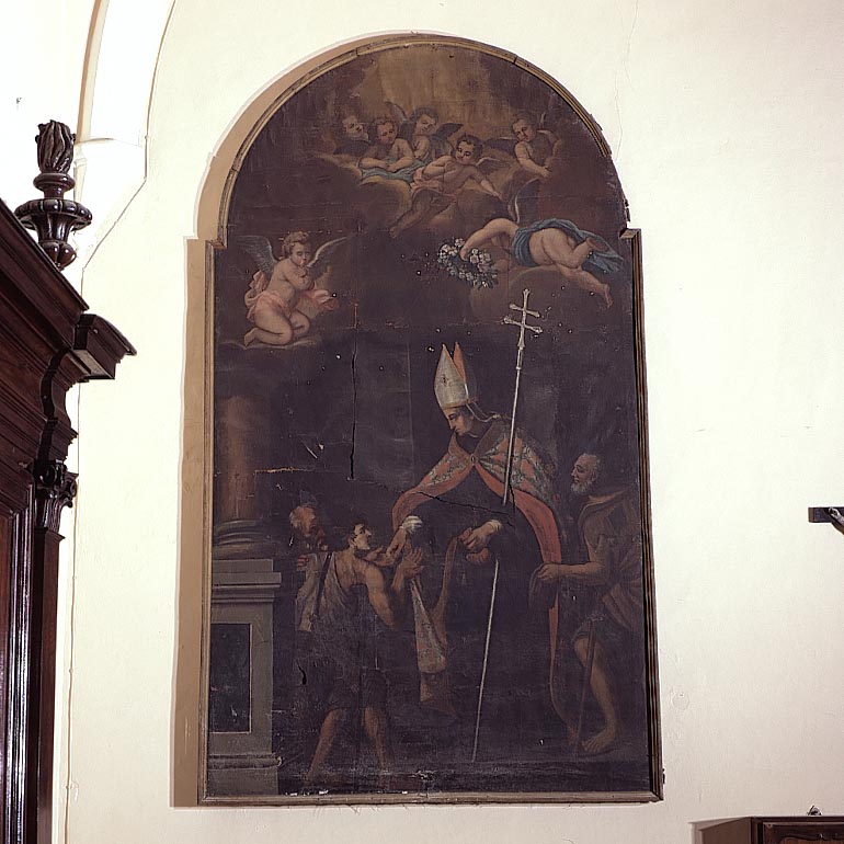 San Tommaso da Villanova distibuisce l'elemosina ai poveri (dipinto) - ambito francese (fine/inizio secc. XVII/ XVIII)