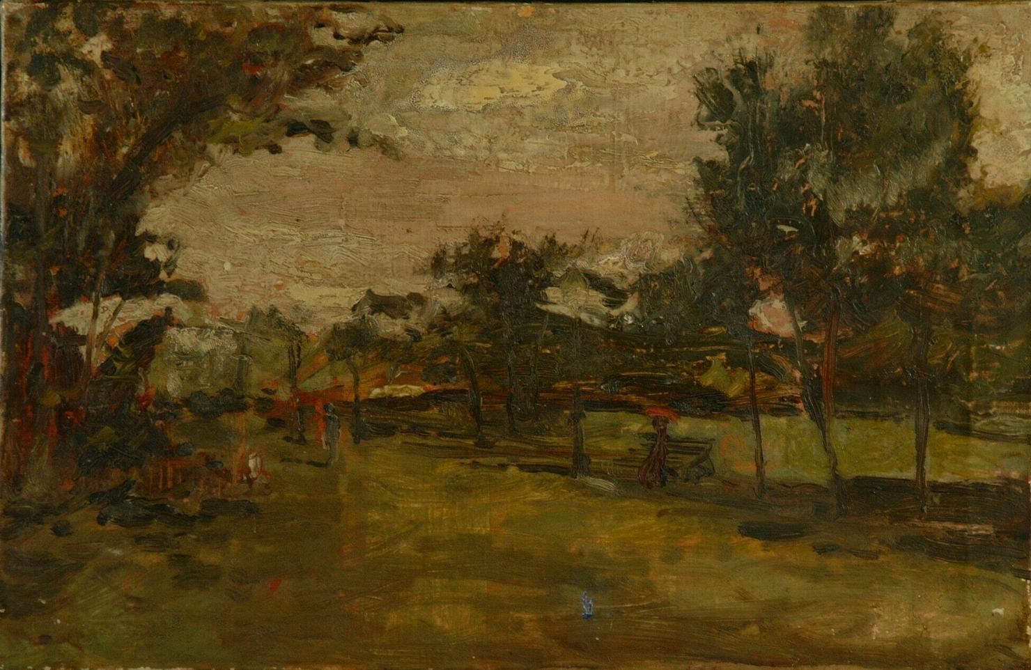 paesaggio con alberi (dipinto) - ambito Italia settentrionale (ultimo quarto sec. XIX)