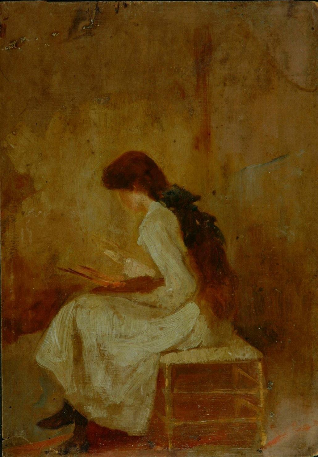 figura femminile seduta (dipinto) di D'Ancona Vito (cerchia) (sec. XIX)