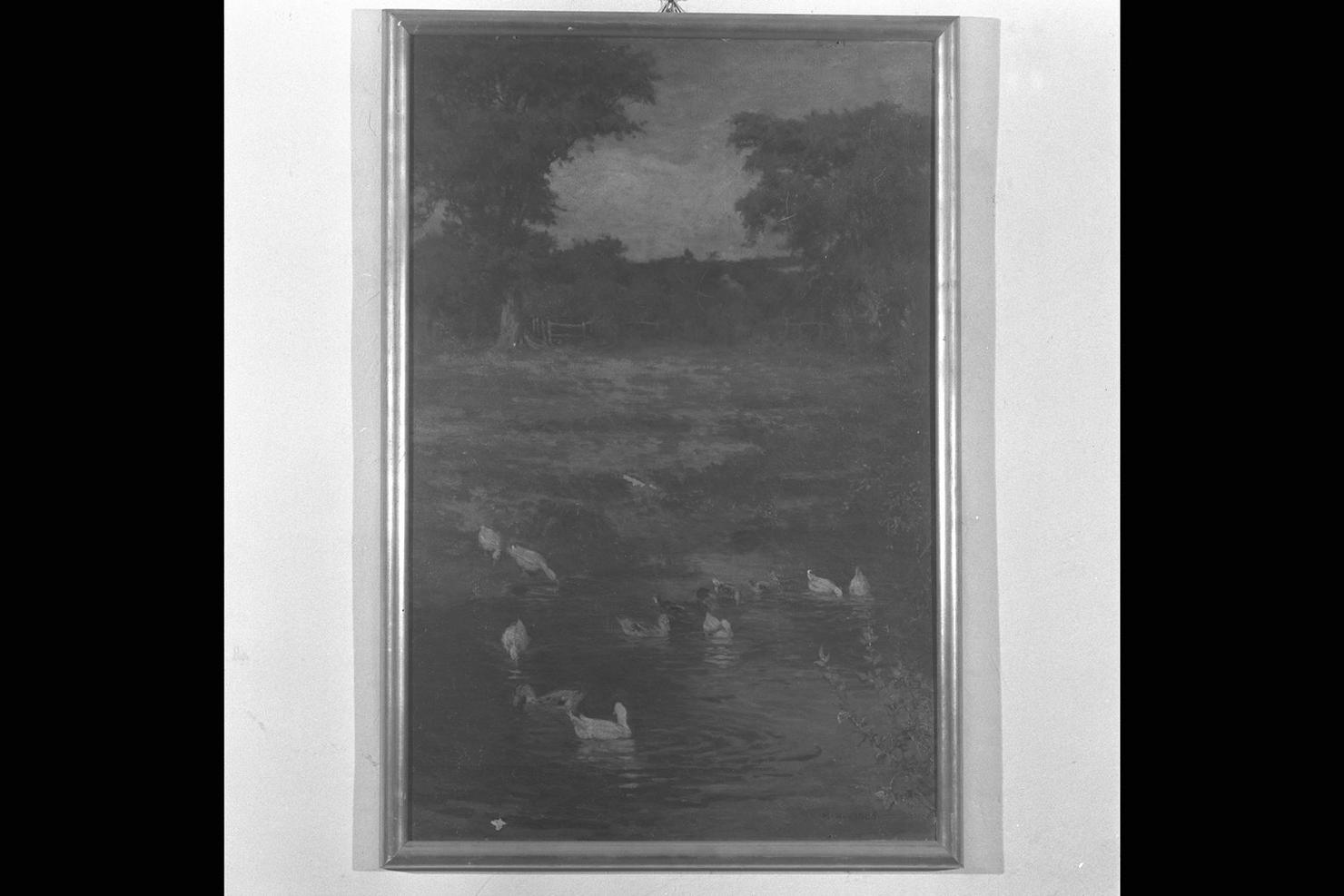 veduta di uno stagno in un paesaggio campestre (dipinto) di Jones Maud Raphael (secc. XIX/ XX)