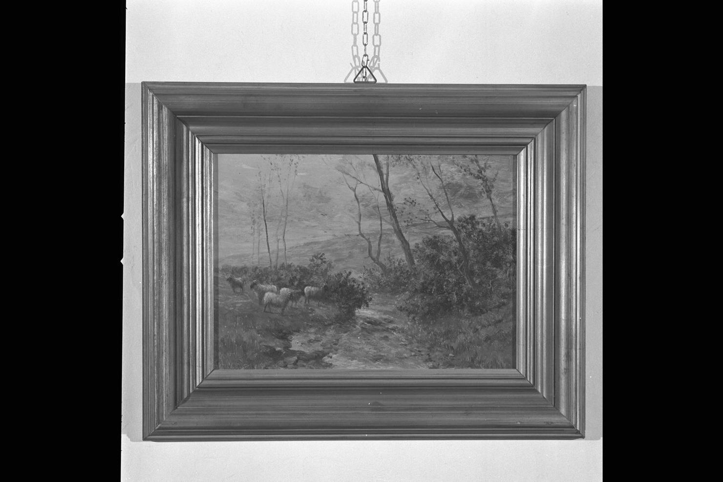 paesaggio campestre con gregge al pascolo (dipinto) - ambito inglese (seconda metà sec. XIX)
